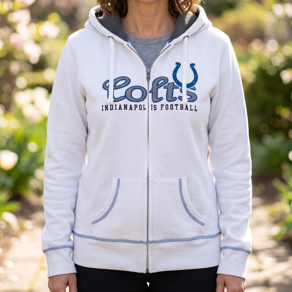 NFL Team Apparel Indianapolis Colts Womens Full Zip Hoodie White Embroidered L